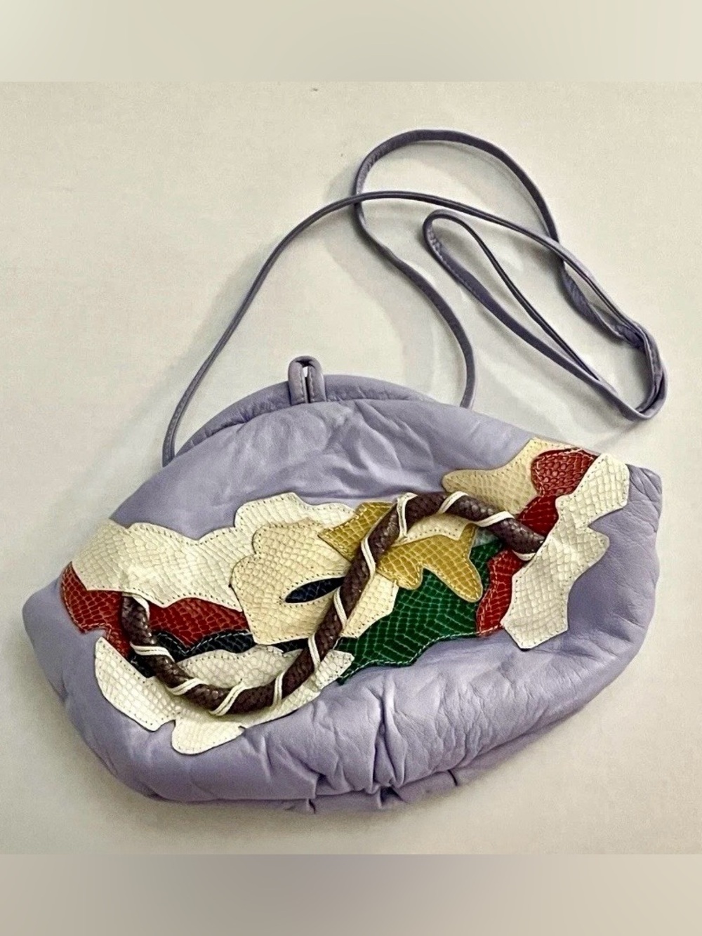 Vintage 1970s 1980s Lavender Leather Shoulder Bag Clutch